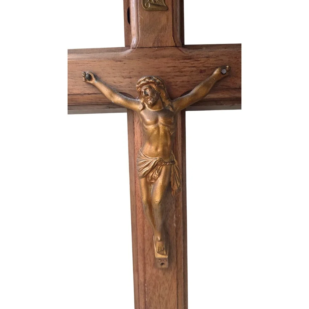 Vintage Wooden Last Rites Wall Cross‎ Crucifix Catholic Sick Call Religious Box